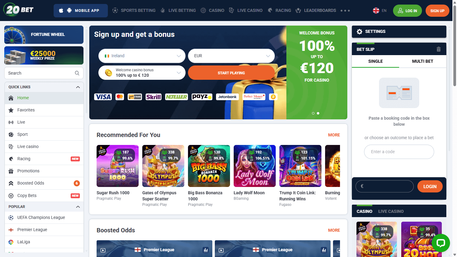 20Bet Casino Desktop screenshot